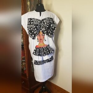 Artistic Black and White Midi Dress